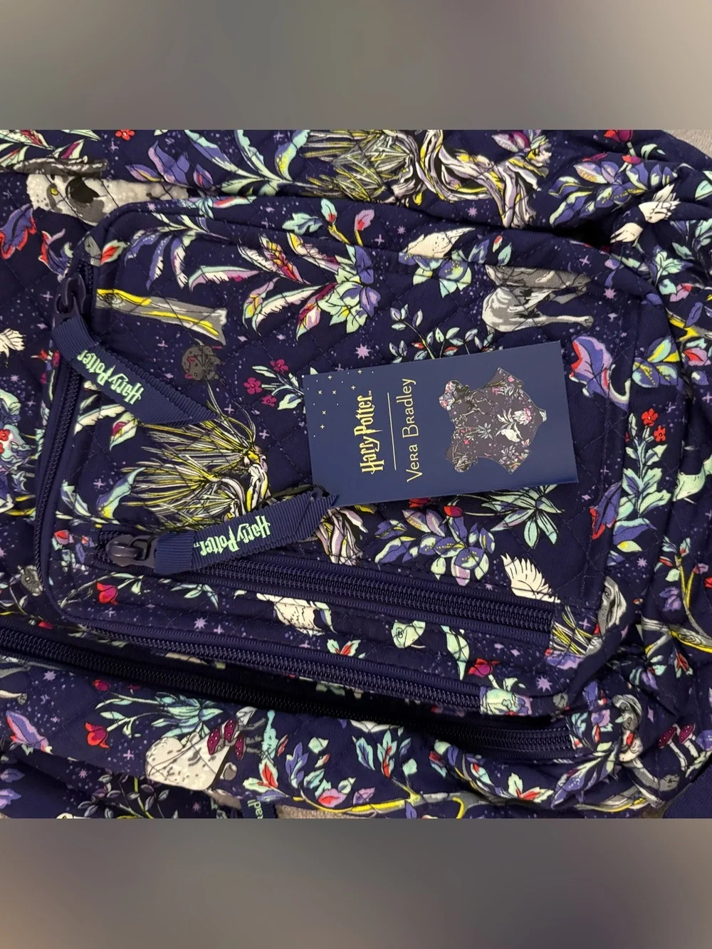 NWT HARRY POTTER Vera Bradley Navy Floral Quilted FULL SIZE SLING BAG Backpack